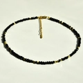 Elegant beaded necklace with black faceted crystals and gold accents for women - Black