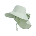Mint green wide brim sun hat with adjustable wind rope and bowknot decoration - Green