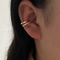 Double-layered golden ear cuff with cubic zirconia micro-pave in French style - Pavé Double Ring Ear Cuffs - Gold (EP5618)