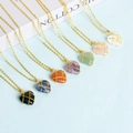 Handmade heart-shaped crystal stone pendants with gold wire wrap in seven colors - White Crystal / Heart Shape-Gold