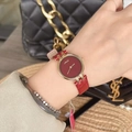 Orologio dorato elegante con cinturino in pelle rossa e quadrante per donna - Oro/Rosso (Tondo Stile Melody)