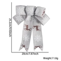 Nœud de Noël en lin gris avec flocons de neige blancs et motifs de rennes dorés - 25.2x20cm