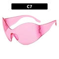 Futuristic pink rimless oversized wrap around Y2K sunglasses in C7 translucent finish - Pink