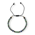 Vintage beaded bracelet with natural black and lapis blue stones on adjustable black cord - Black Blue Green Mixed Beads-Black Cord-Single Bracelet