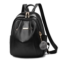 Sac à dos mode en cuir PU noir pour femme, grande capacité avec charm boule de peluche - Noir