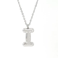 Silver chubby balloon letter I pendant necklace in polished stainless steel finish - Steel Color Letter I