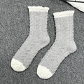 Thick grey coral fleece sleeping socks with white contrast toe and cuff for women - One Size / Light Gray