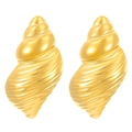 Polished gold shell-shaped stud earrings with vintage wrinkled texture and nautical style - 18k Gold Plated Conch 8807