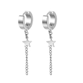Silver stainless steel huggie hoop earring with star pendant and long chain tassel - Style 1 (Star Tassel Chain) / Silver