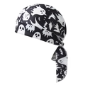 Detail of outdoor cycling bandana featuring Halloween ghost and bat prints with tie-back - Adult / Black And White Ghost Bat Pattern (11#)
