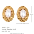 Wheat Pattern Oval Faux Pearl Studs Gold
