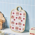 Rectangular cream PE cutting board with cartoon apple bear design and hanging handle - Oval
