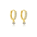 Elegante goldene S925 Sterlingsilber Creolen mit weißem Zirkon und quadratischem Anhänger - 18K Gold-Weißer Zirkonia