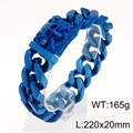 Herren-Panzerarmband aus blauem Edelstahl mit Totenkopf-Verschluss für den Biker-Stil - 22cm / Blau