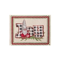 Christmas placemat with red gnome and JOY lettering on black and white buffalo plaid - Style B