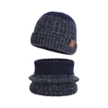 Ensemble d'hiver avec bonnet en tricot bleu marine et gris et cache-col assorti - Bleu Marine Mélangé