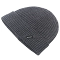 Warm double-layered wool knit beanie hat in dark grey with sport label - Adjustable / Dark Gray