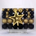 Detailansicht der schwarz-goldenen Weihnachtskugeln mit Glitzer-Finish in transparenter Box - Schwarzgold