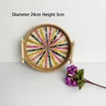 Handwoven rattan tray with colorful mosaic shell inlay and wood handles, 24cm diameter - Rainbow / Medium 24x3cm