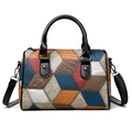 Borsa Boston patchwork geometrico multicolore con motivi 3D in ecopelle con texture - Nero