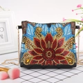 DIY diamond painting crossbody bag with colorful mandala pattern and golden chain strap - Mandala Flower (Black) (AA075)