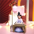 Resin lady figurine playing guqin with purple dress and glowing pink lantern ornament - Zither Princess with Lamp (24B)