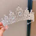 Silver crown tiara with pear-shaped crystals and sparkling rhinestones, 11.5cm diameter - Silver Triple Main Stone