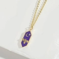 Vintage-style necklace with a purple bee and moon pendant featuring a small diamond - Purple