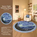 Round Starry Night oil painting carpet in blue and gold Farman velvet texture - Diameter 80cm / The Starry Night
