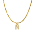 Titanium steel necklace featuring a gold letter N pendant set with sparkling zircons - Letter N / Gold