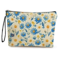 Pochette per cosmetici con stampe di margherite blu e gialle su tessuto crema - 17x25cm (Lino Fine) con Cinghia / Stile con stampa a margherite (Stile 1)