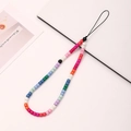 Dragonne de téléphone en perles arc-en-ciel colorées avec cordon noir sur fond blanc - Chaîne de Téléphone Arc-en-ciel - Style Perles Rondes (K061)