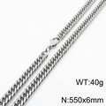 Silver curb chain necklace for men in stainless steel, 550x6mm size with lobster clasp - 6mm x 550mm
