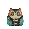 Ethnic owl shaped crossbody bag with geometric patterns in black and orange faux leather - Green