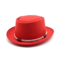 Detail of red wool felt hat with woven decorative band and rustic textured finish - M(56-58cm) / Red