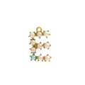 Macro shot of gold-plated letter E pendant with white and turquoise pearls - Pearl Letter E - Blue