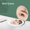 Portable LED makeup mirror in mint green with 10X magnification for daily beauty use - Mint Green 10X