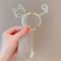 Pinza per capelli a forma di gatto dorata con strass, perle e lunghe nappe a catenella - J7 Gatto d'Oro Nappa Molletta a Griffe