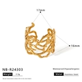 Golden hollow geometric stainless steel star ring with branching structure and measurements - Irregular Branch Mesh Style (NB-R24303)