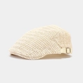 Close-up of woven straw texture and metal adjustment buckle on beige beret hat - Adjustable / Off White