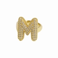18k gold plated balloon letter M open ring with shimmering crystal pavé cubic zirconia - Letter M / Gold