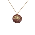 Golden Tree of Life necklace featuring round tiger eye stone pendant on white background - Red Jasper
