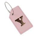 Pink PU leather luggage tag with gold letter Y and durable steel wire loop - Letter Y