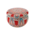 Round metal storage tin with colorful mandala pattern and matching lid for tea or candles - D41-Red Mandala
