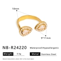 Gold stainless steel open ring featuring a double pear-shaped cubic zirconia design - Adjustable Open / Double Pear-Shaped Claw Setting Style (NB-R24220)