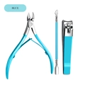Sky blue 3-piece stainless steel nail cuticle trimmer set with pusher and clipper - Blue