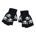 Schwarze Strickhandschuhe mit halben Fingern und weißem Totenkopfmuster für den Sport - Einheitsgröße / Halbfinger 4 Totenköpfe Schwarz