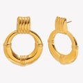 Poliierte 18K vergoldete Edelstahl-Ohrringe mit gerippten geometrischen Details - Gold