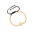 Bracciale intrecciato nero regolabile con perline oro 18K e ciondolo croce zirconi - Stile Croce con Strass Semplice (6#)