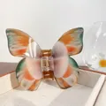 Three-color gradient butterfly hair claw clip with orange, green and white marbling - Orange Banded Heliconian 11CM